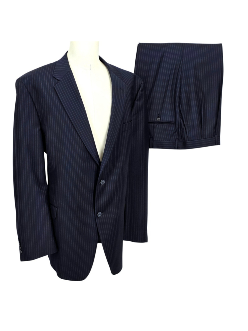 Hart Schaffner Marx 52L Navy Pinstripe Suit 42x29 Union Made USA Trumpeter Gold